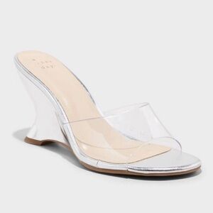 Women's Chessy Wedge Heels with Memory Foam Insole - A New Day Silver 6.5